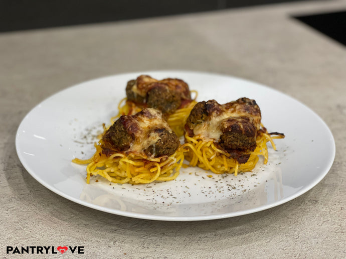 Spaghetti Nest with Zucchini Veggie-Balls – Vegan + Gluten-free